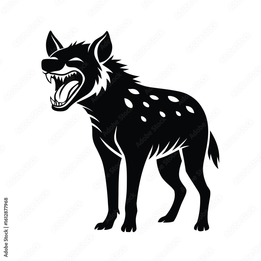Fototapeta premium A striking silhouette of a hyena in a laughing posture on a clean white background