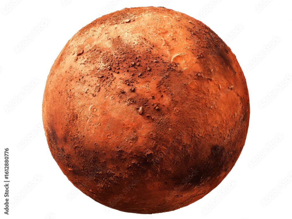 Fototapeta premium Detailed 3d render of mars red planet surface texture, Isolated On White Background, Png Transparent