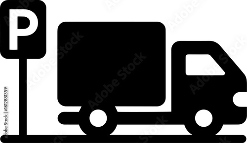 Truck parking icon symbol. Parking sign. Transportation silhouette vector.
