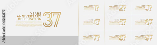 Anniversary logo set with double line number style. gold color can be use for special moment
