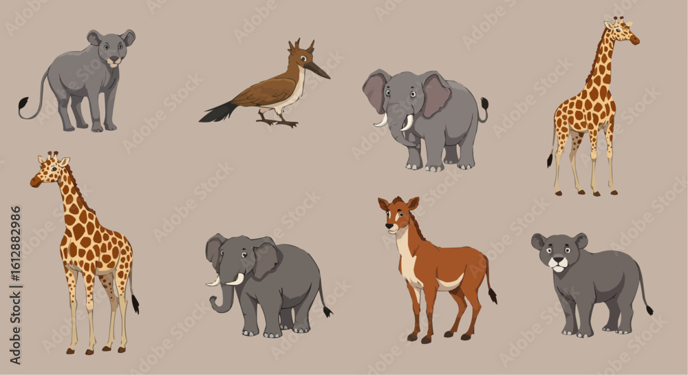 Obraz premium Illustration of diverse animals, showcasing the beauty of wildlife, with various species in their natural forms.