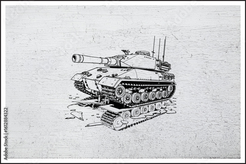 Tank Blueprint Art,
Heavy Armor Dominance,
Illustrated War Titan,
Tracked Fury in Detail