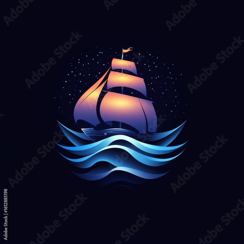Sailing on moonlit waves with a vintage ship against a starry night sky