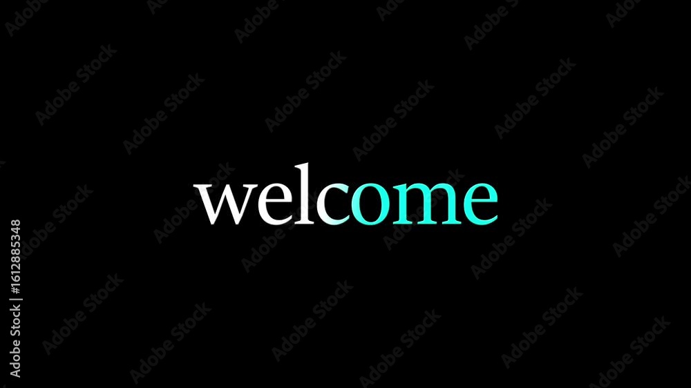 glowing welcome text icon animation. on dark background. glowing welcome text icon animation. on dark background.
