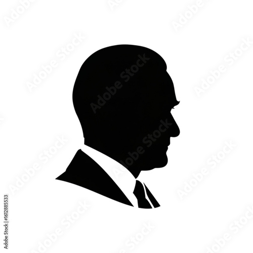 Monochrome vector illustration of an anonymous statesman's head in profile. A graphic icon for concepts of leadership, politics, and power