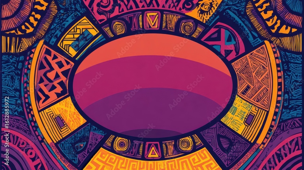 Fototapeta premium Colorful intricate design with a central oval shape.