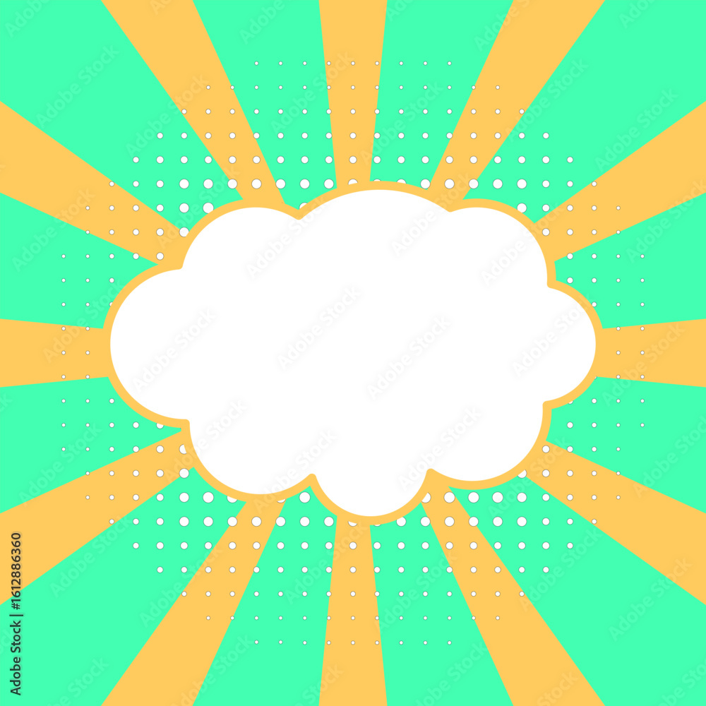 Pop Art Comic Style Halftone Cloud Bubble on yellow and green Background
