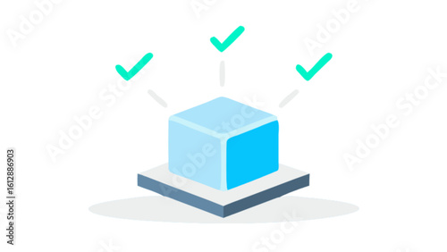 Isometric cube with check marks for success, approval, and validation process illustration concept design