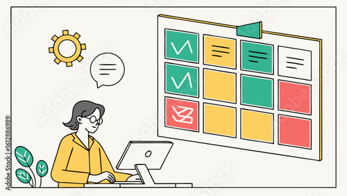 Project management workflow task board collaboration and team working illustration for business process 100