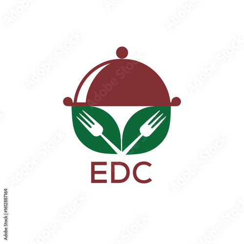 Healthy Organic Restaurant Logo with EDC Text – Eco-Friendly Food Service Symbol. EDC Letter Logo.
