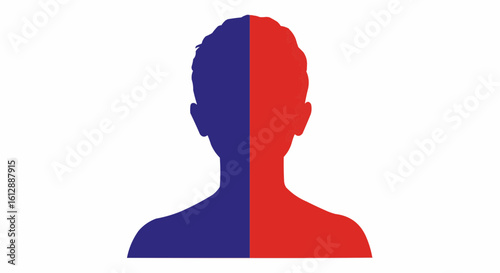 A split colored silhouette of a person, representing duality.
