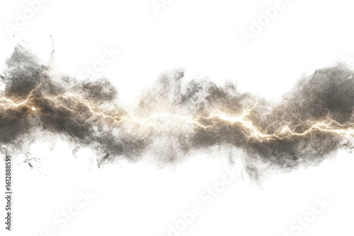 Abstract glowing energy cloud formation isolated on transparent background. Energetic lightning bolts striking isolated on white background.