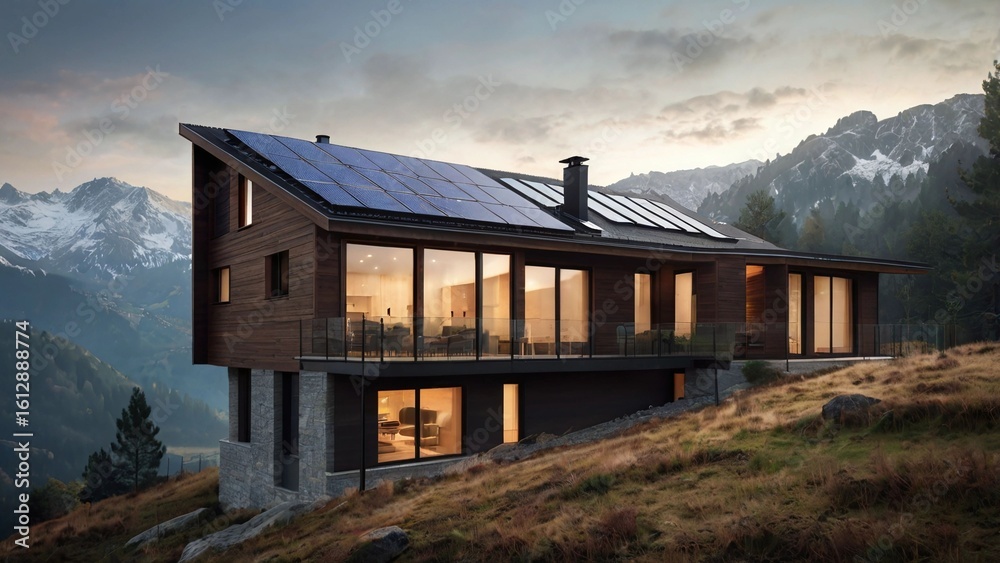 Obraz premium Narrow Modern House with Side Slant Roof