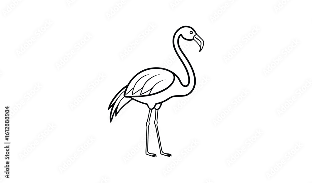 Obraz premium Simple outline drawing of a flamingo standing on one leg