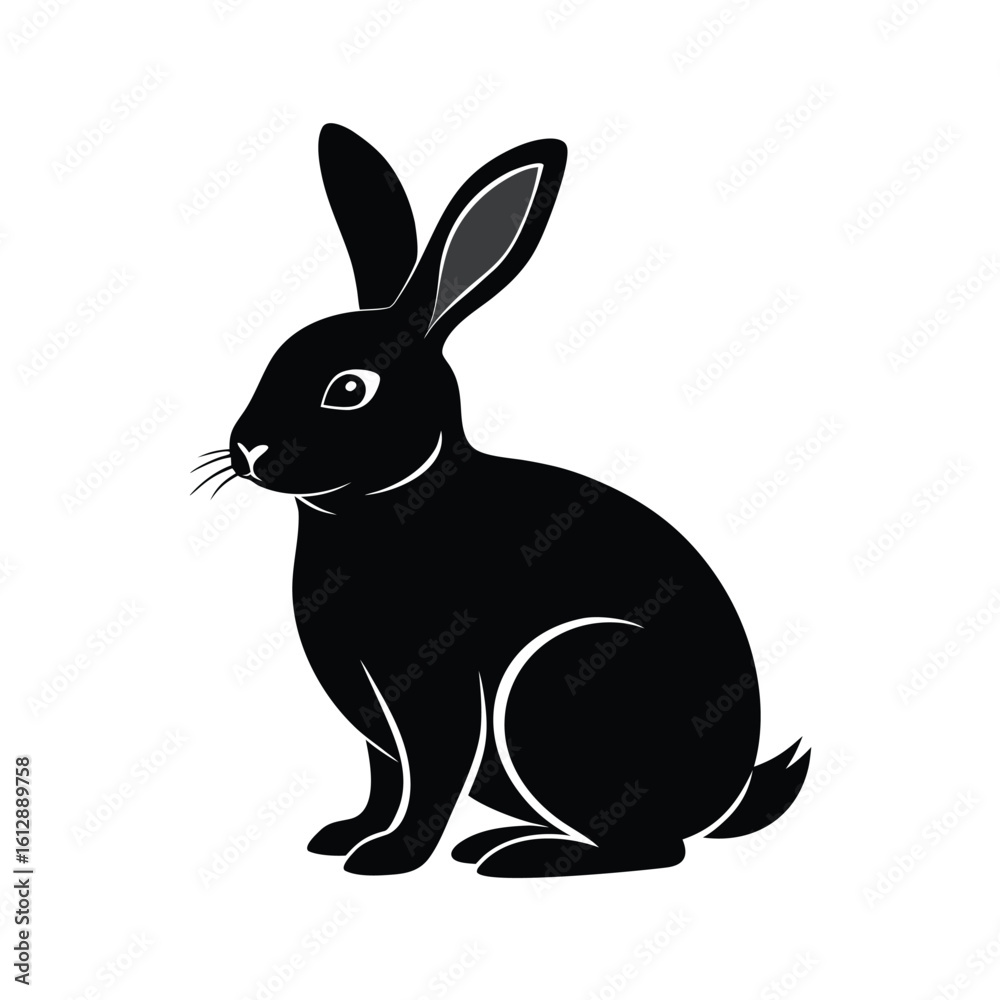 Obraz premium Serene rabbit silhouette resting peacefully on a clean white background