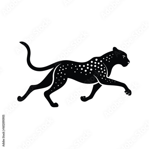Dynamic silhouette of a cheetah in full stride chasing its prey