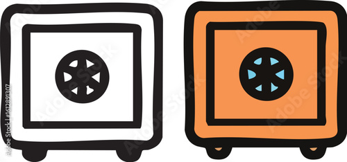 Cartoon Safe Illustration Two Color Variations.