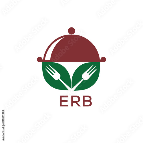 Healthy Organic Restaurant Logo with ERB Text – Eco-Friendly Food Service Symbol. ERB Letter Logo.
