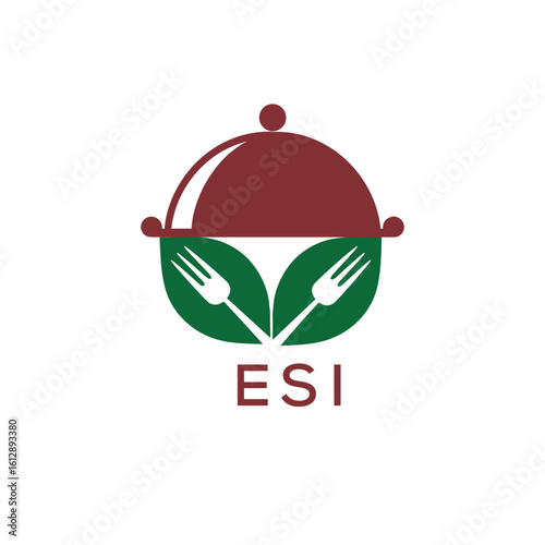 Healthy Organic Restaurant Logo with ESI Text – Eco-Friendly Food Service Symbol. ESI Letter Logo.

