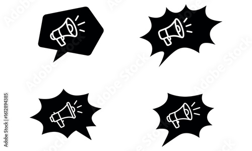 Megaphone shout icons in comic style representing speech and protest
