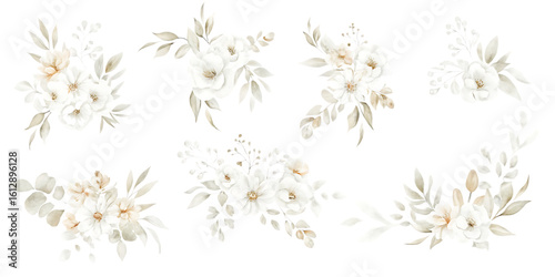 Soft pastel floral arrangements isolated on transparent background