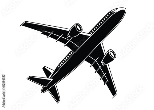 Illustration showing a black airplane icon on a white background