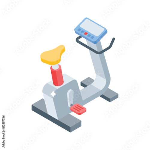 Visually appealing isometric icon of stationary bike setup