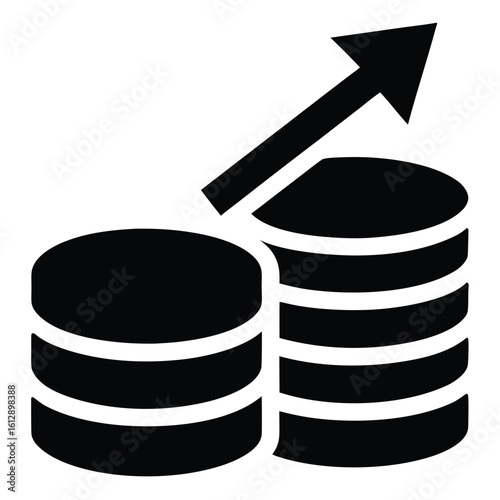 Coin stack icon, finance growth vector, investment arrow up symbol, currency coins silhouette, business profit graphic, wealth money clipart
