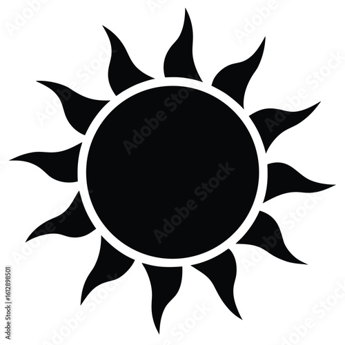 Sun icon, bright sun silhouette, sunshine vector art, solar power symbol, sunny weather graphic, summer sunlight illustration
