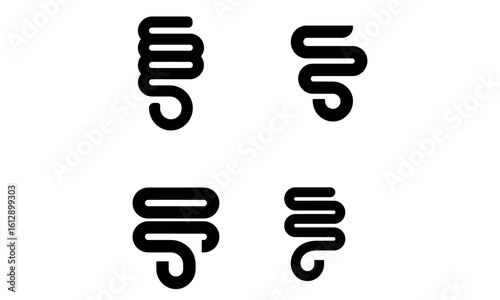 Abstract curved line swirl icons in black minimal design collection
