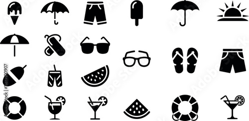 Collection of summer vacation and beach icons