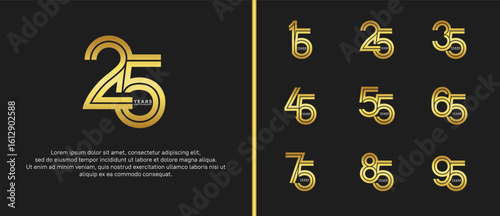 anniversary vector logo set, gold and silver color can be use for celebration