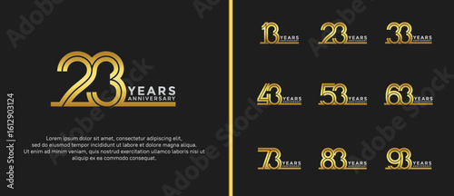anniversary vector logo set, gold and silver color can be use for celebration