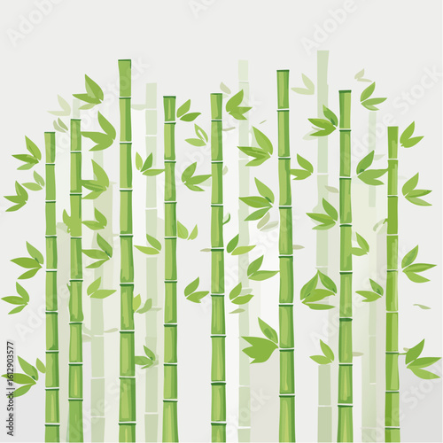 Forest of green bamboo stalks and leaves in a peaceful scene