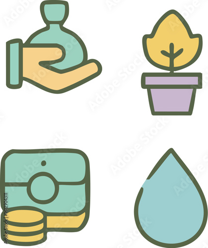 Investment and sustainable resources icon set.
