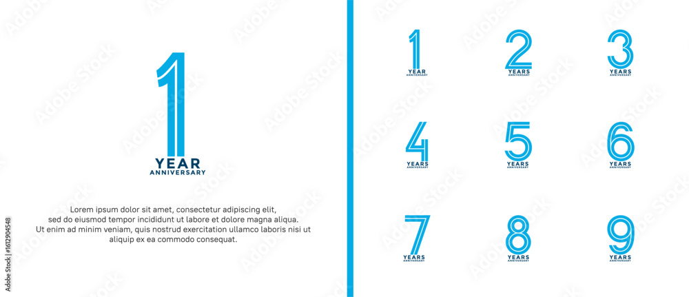 Naklejka premium anniversary vector logo set, blue color can be use for celebration