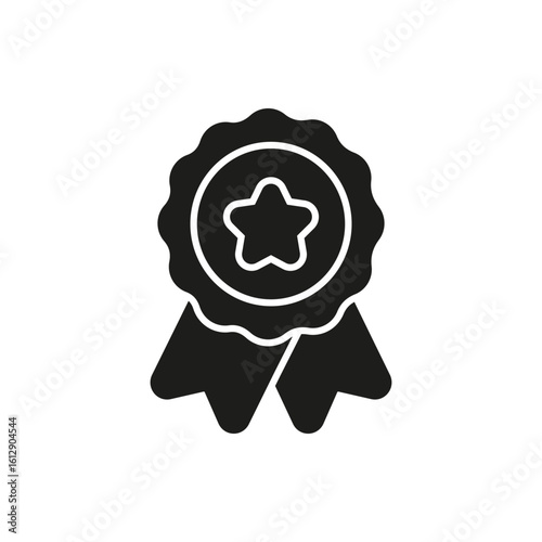 Award Ribbon With Star Solid Icon. Achievement, Excellence Recognition, And Quality Assurance Silhouette Symbol. Distinction And Honor Representation. Isolated Vector Illustration