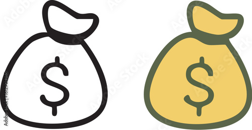 Money Bag Icon with Dollar Sign.