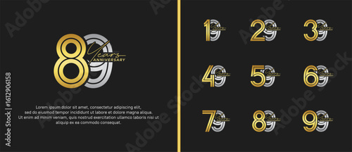 anniversary vector logo set, gold and silver color with handwriting can be use for celebration
