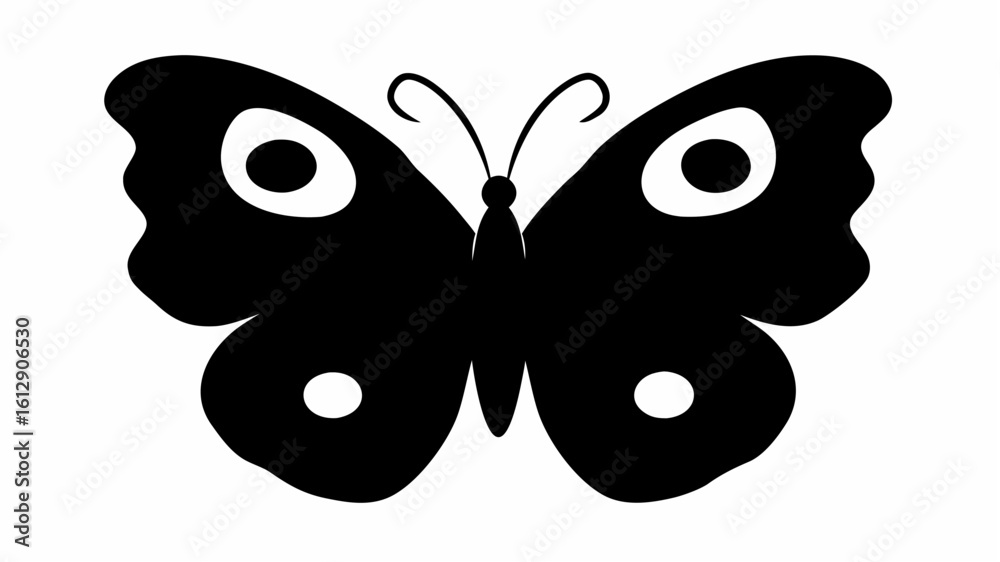 Obraz premium Silhouette of a butterfly with distinct wing markings and antennae displayed against a white backdrop view