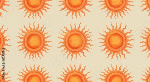 A sunny sky filled with vintagestyle suns shining bright