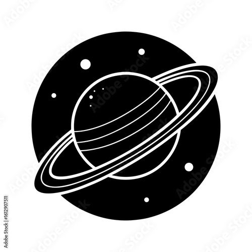 Modern flat icon of space orbit with ringed planet and stars vector illustration