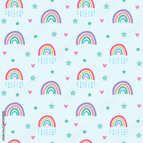 cute pastel rainbow with stars pattern seamless