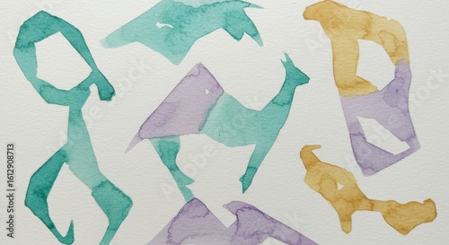 Abstract watercolor figures possibly inspired by ancient art or petroglyphs