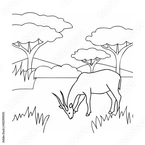Antelope grazing under acacia trees savanna grass