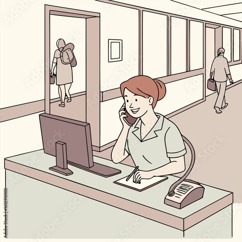 Medical receptionist at hospital front desk generated by ai
