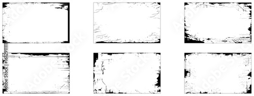 Edgy and Artistic Grunge Photo Frames A Collection of Four Unique, Distressed Borders Featuring Irregular, Jagged Edges and a Black-and-White Color grunge frames set with white space for photo album. 