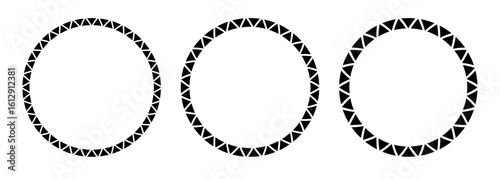 African pattern circle frame. Mexican ethnic motif border. Triangular ornament round frame. Sun stamp. African ethnic culture ornament Vector illustration isolated on white background.