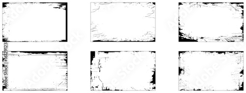 Six black and white grunge frames set with white space for photo album