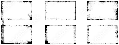 Six black and white grunge frames set with white space for photo album